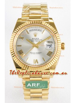 Rolex Day Date Super Clone 18K Yellow Gold Watch 40MM - Steel Dial 1:1 Mirror Quality