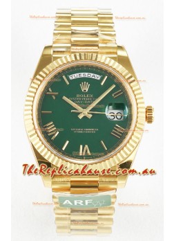 Rolex Day Date Super Clone 18K Yellow Gold Watch 40MM - Green Dial 1:1 Mirror Quality