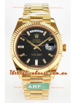 Rolex Day Date Super Clone 18K Yellow Gold Watch 40MM - Black Dial 1:1 Mirror Quality
