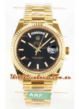 Rolex Day Date Super Clone 18K Yellow Gold Watch 40MM - Black Dial 1:1 Mirror Quality