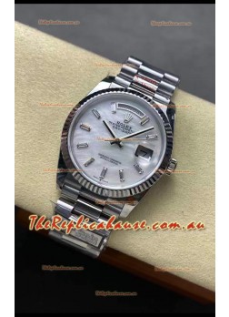 Rolex Day Date Super Clone 904L Stainless Steel Watch 40MM - Mother of Pearl Dial Mirror Quality 