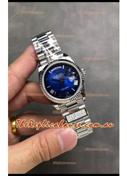 Rolex Day Date Super Clone Stainless Steel Blue Dial Large Roman Numerals Watch 36MM - 1:1 Mirror Quality