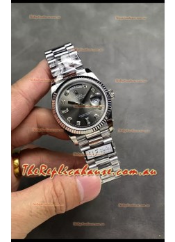 Rolex Day Date Super Clone Stainless Steel Grey Dial Diamonds Numerals Watch 36MM - 1:1 Mirror Quality