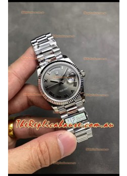 Rolex Day Date Super Clone Stainless Steel Grey Dial Roman Numerals Watch 36MM - 1:1 Mirror Quality