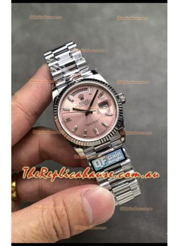 Rolex Day Date Super Clone Stainless Steel Pink Dial Crystal Numerals Watch 36MM - 1:1 Mirror Quality
