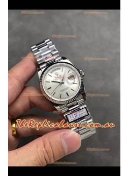Rolex Day Date Super Clone Stainless Steel Silver Dial Steel Numerals Watch 36MM - 1:1 Mirror Quality