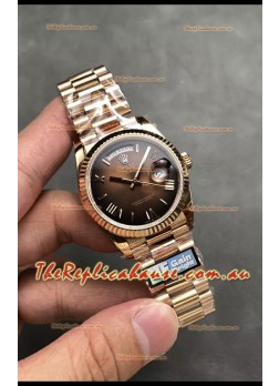 Rolex Day Date Super Clone Rose Gold Brown Dial Roman Numerals Watch 36MM - 1:1 Mirror Quality