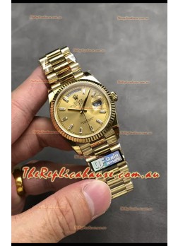 Rolex Day Date Super Clone Yellow Gold Case and Dial Crystal Numerals Watch 36MM - 1:1 Mirror Quality