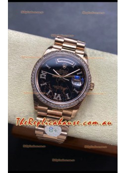 Rolex Day Date Super Clone Rose Gold Eisenkiesel Dial Diamonds Numerals Watch 36MM - 1:1 Mirror Quality