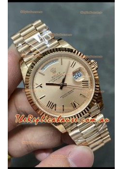 Rolex Day Date 40MM 228235 Rose Gold in Gold Roman Dial 1:1 Mirror Replica Watch