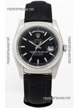 Rolex Day Date 904L Steel Casing Watch in Black Dial 36MM - 1:1 Mirror Quality