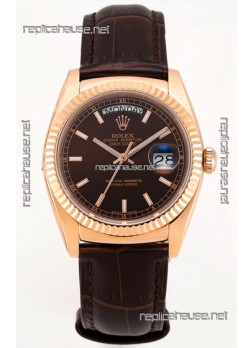 Rolex Day Date Rose Gold 904L Steel Casing Watch in Brown Dial 36MM - 1:1 Mirror Quality