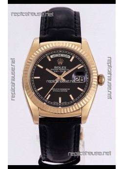 Rolex Day Date Rose Gold 904L Steel Casing Watch in Black Dial 36MM - 1:1 Mirror Quality