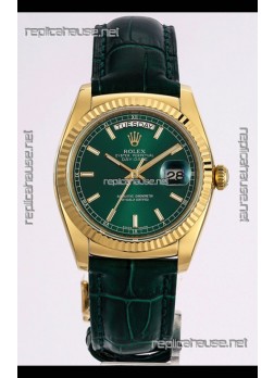 Rolex Day Date Yellow Gold 904L Steel Casing Watch in Green Dial 36MM - 1:1 Mirror Quality