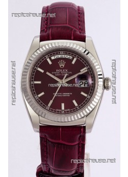 Rolex Day Date 904L Steel Casing Watch in Red Dial 36MM - 1:1 Mirror Quality