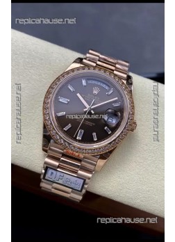 Rolex Day Date 40MM 1:1 Rose Gold in Brown Dial 1:1 Mirror Replica Watch