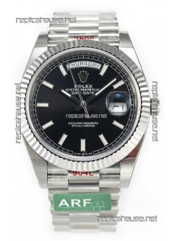 Rolex Day Date Presidential Stainless Steel Black Dial Watch 40MM - 1:1 Mirror Quality