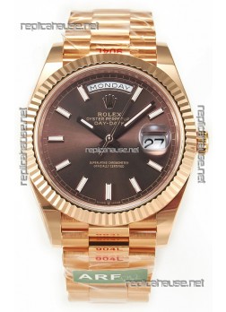 Rolex Day Date 40MM 1:1 Rose Gold in Brown Dial 1:1 Mirror Replica Watch
