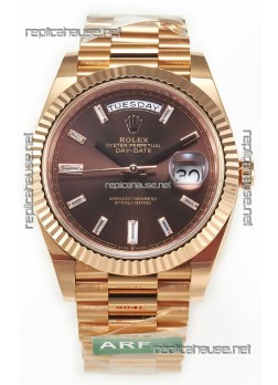 Rolex Day Date 40MM 1:1 Rose Gold in Brown Dial 1:1 Mirror Replica Watch