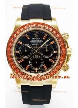Rolex Daytona Super Clone Daytona Yellow Gold Casing Black Dial with Sapphires Bezel 