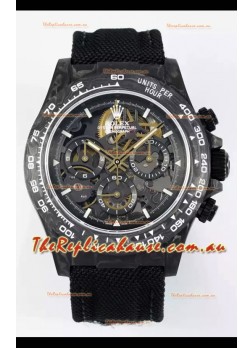 Rolex Daytona Super Clone DiW Skeleton Carbon Edition Watch - Forged Carbon Casing Black Strap 1:1 Mirror Replica