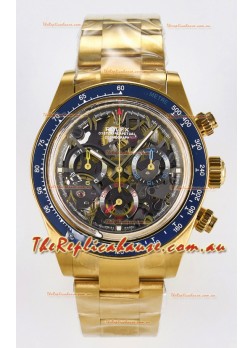 Rolex Daytona Super Clone Artisans De Geneve Yellow Gold Watch Blue Bezel Skeleton Watch 