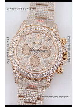Rolex Cosmograph Daytona Rose Gold ICED OUT Cal.4130 Movement - 904L Steel Watch