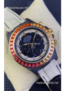 Rolex Daytona DiW Carbon Edition Rainbow Bezel - Forged Carbon Casing Beige Strap 1:1 Mirror Replica