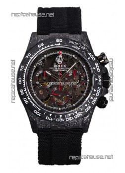 Rolex Daytona DiW Skeleton Carbon Edition Watch - Forged Carbon Casing Black Strap 1:1 Mirror Replica