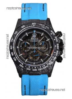Rolex Daytona DiW Skeleton Carbon Edition Watch - Forged Carbon Casing Blue Strap 1:1 Mirror Replica