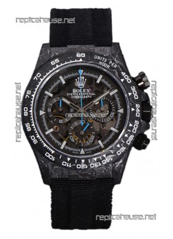 Rolex Daytona DiW Skeleton Carbon Edition Watch - Forged Carbon Casing Black Strap 1:1 Mirror Replica