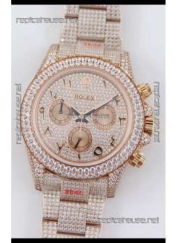 Rolex Cosmograph Daytona Rose Gold ICED OUT Cal.4130 Movement - 904L Steel Watch