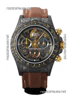 Rolex Daytona DiW Skeleton Carbon Edition Watch - Forged Carbon Casing Brown Strap 1:1 Mirror Replica