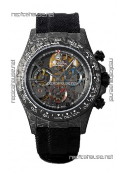 Rolex Daytona DiW Skeleton Carbon Edition Watch - Forged Carbon Casing Black Strap 1:1 Mirror Replica