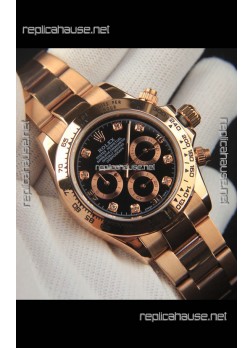 Rolex Daytona Japanese Movement Gold Casing Replica Watch in Black Dial 