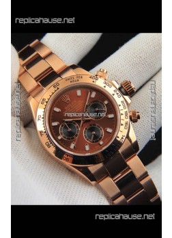 Rolex Daytona Japanese Movement Gold Casing Replica Watch in Brown Dial
