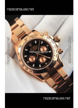 Rolex Daytona Japanese Movement Gold Casing Replica Watch in Black Dial