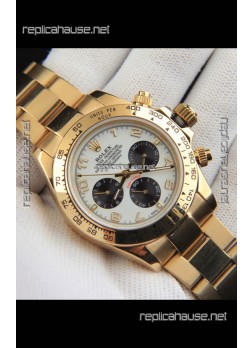 Rolex Daytona Japanese Movement Gold Casing Replica Watch in White Dial 