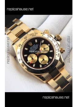 Rolex Daytona Japanese Movement Gold Casing Replica Watch in Black Dial 