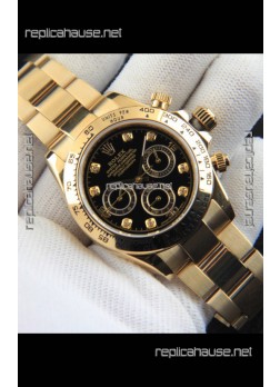 Rolex Daytona Japanese Movement Gold Casing Replica Watch in Black Dial 