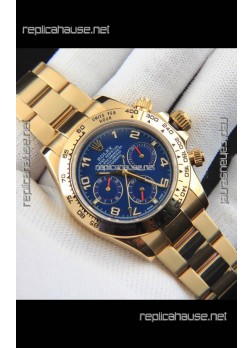Rolex Daytona Japanese Movement Gold Casing Replica Watch in Blue Dial 
