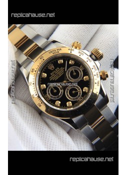 Rolex Daytona Japanese Movement Two Tone Gold Casing Watch in Black Dial 