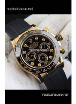 Rolex Daytona Japanese Movement Gold Casing Replica Watch in Black Dial 