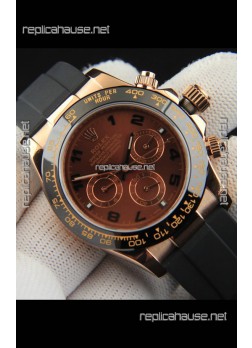 Rolex Daytona Japanese Movement Gold Casing Replica Watch in Brown Dial 