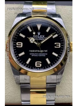 Rolex Explorer I Black Dial - Yellow Gold on Steel in 3230 Swiss Automatic Movement