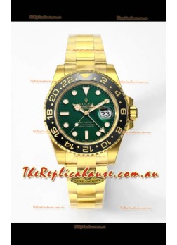 Rolex GMT Masters II Super Clone M116718 Yellow Gold Green Dial Swiss Replica Watch 