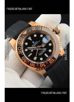 Rolex GMT Masters II Rose Gold on Oysterflex Japanese Replica Watch 