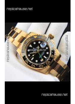 Rolex GMT Masters II Rose Gold Plating Japanese Replica Watch Black Dial