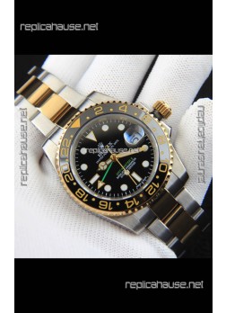 Rolex GMT Masters II 2 Tone Rose Gold Plating Japanese Replica Watch Black Dial