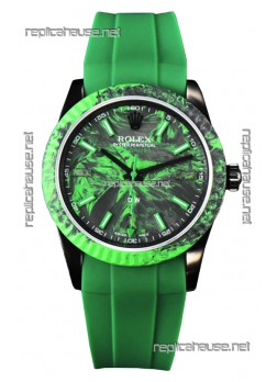 Rolex Milgauss DiW Green Carbon Casing Watch - ETA2836 Automatic Movement in Green Strap 